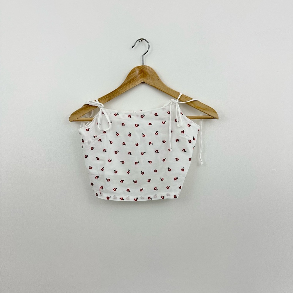 John Galt/Brandy Melville White Floral Tank Top Tie Strap One Size